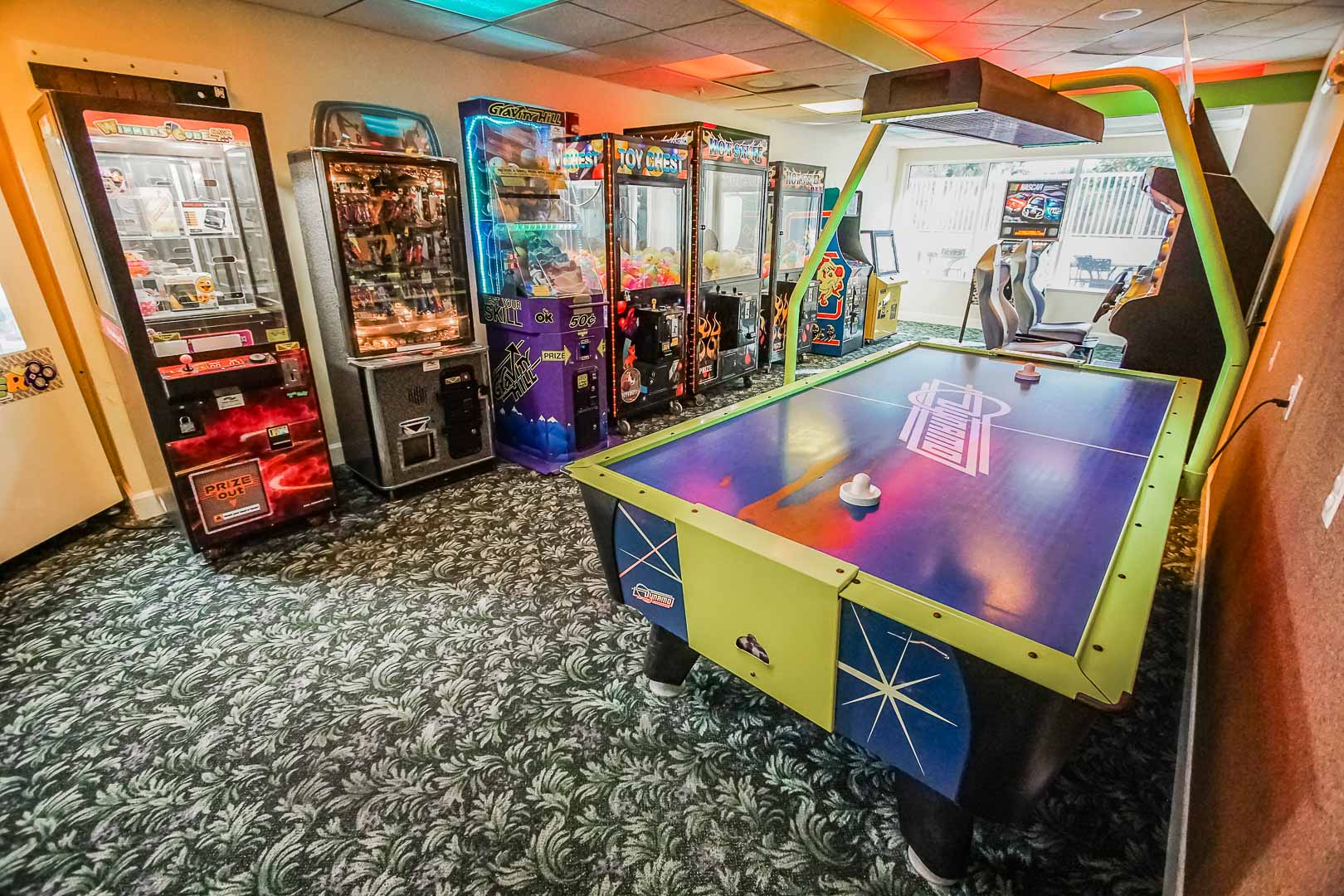 A colorful game room at VRI's The Resort on Cocoa Beach in Florida.